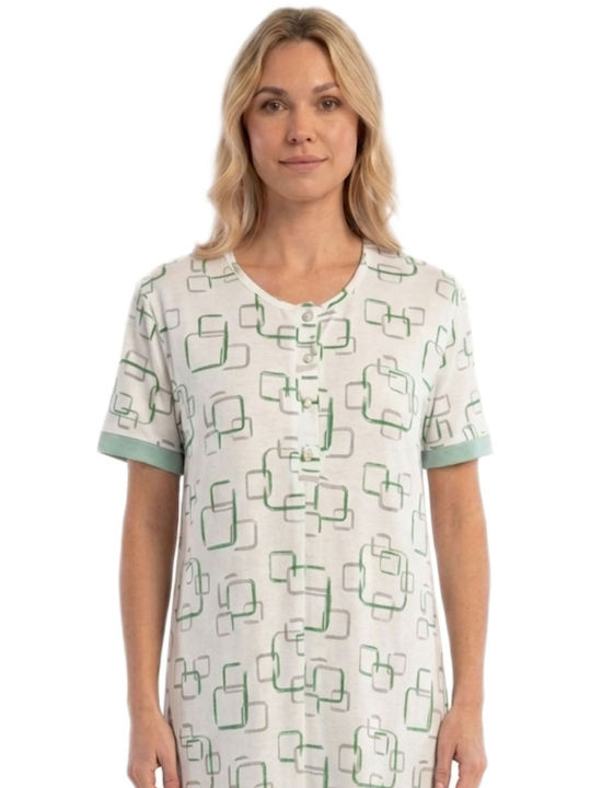 Giota Summer Cotton Women's Nightgown White Green