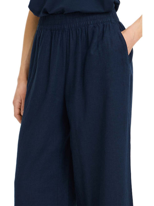 Pantaloni Dama Largi Din In Cu Cauciuc Albastru