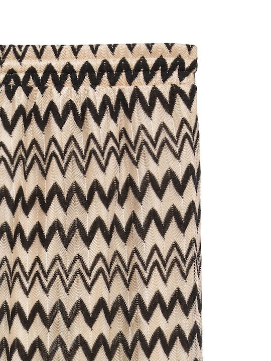 Women's High Rise Fabric Trousers in Wide Leg Style Black / Beige