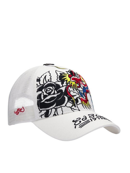 Ed Hardy Καπέλα 1971 Dragon Roses 5 Panel Trucker Cap White-ed5935-white