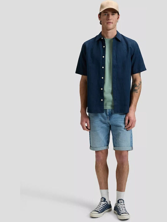 Short Sleeve Linen Shirt in Regular Fit Rivet Navy