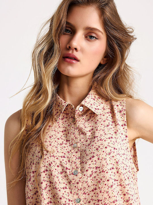 Sleeveless Women's Shirt Orange Floral