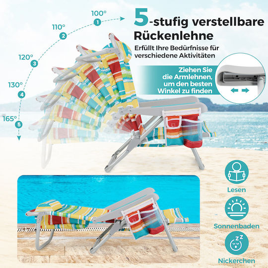 Costway Aluminium Beach Lounger-Armchair with 5-Position Recline Waterproof