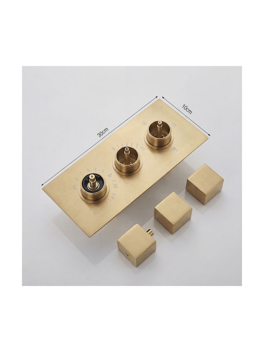 Naron Built-in Faucet Mixer for Shower 3 Exits Brushed Gold