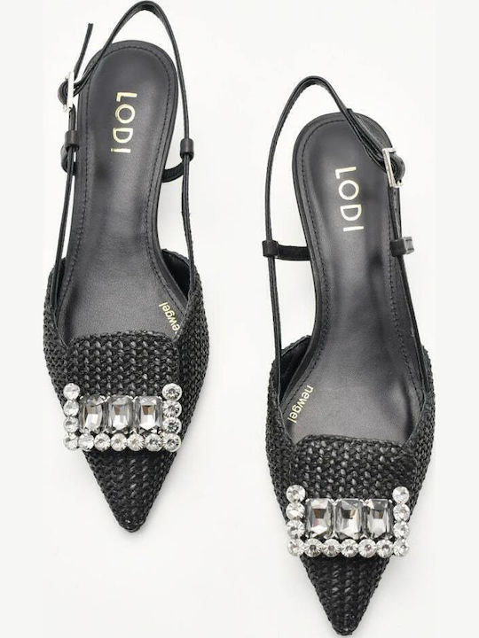 Leather Pointed Toe Heels with Strap & Medium Black Heel