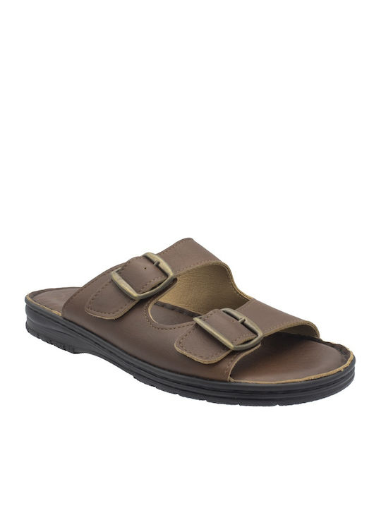 Leather Men's Sandals In Tabac Brown Colour