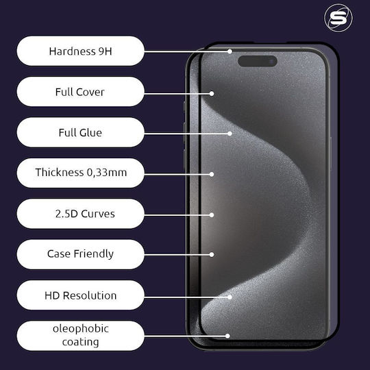 Sonique 2.5D 0.33мм Пълно Лепило Закалено Стъкло Черен (Redmi 14C / Poco C75 Realme C75 4G)