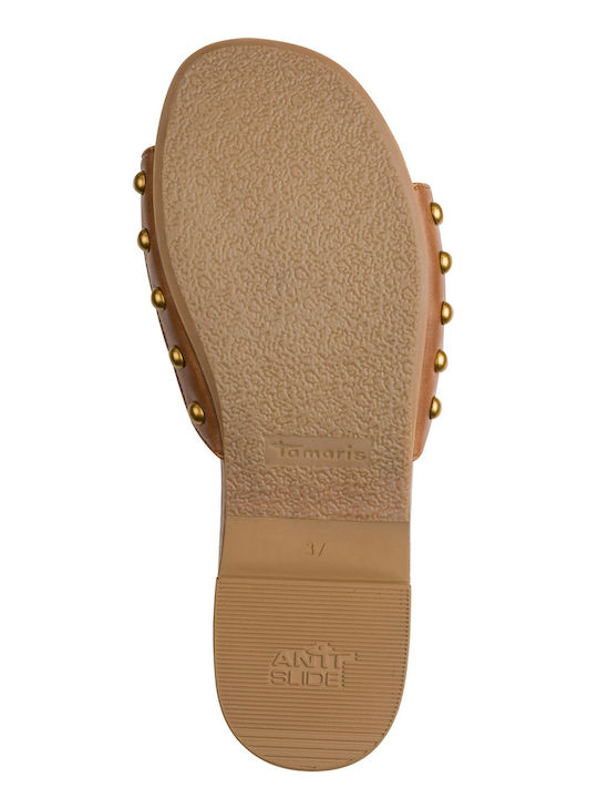 Flat Leather Mules In Brown Colour