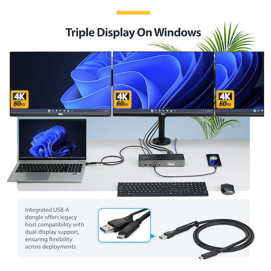 StarTech Dock / USB-A / USB-C Docking Station με HDMI/DisplayPort 4K PD Ethernet και σύνδεση 2 Οθονών Μαύρο (DK30C2DPEPRUE)