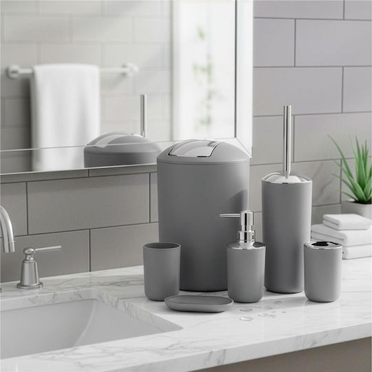 Bathroom Accessory Set Plastic Silver 6 Pieces