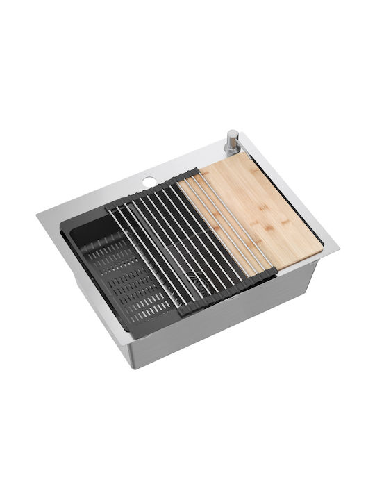 MYQ Ένθετος Νεροχύτης Inox με Μπαταρία Μ45xΠ58cm Ασημί