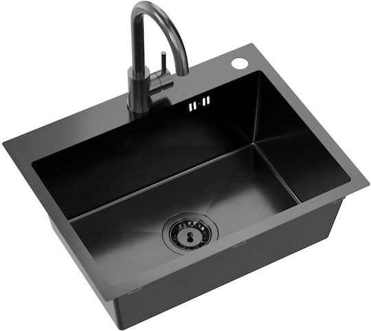 MYQ Leo Chiuvetă Bucătărie Drop-In Inox cu Robinet L58xL45cm Negru