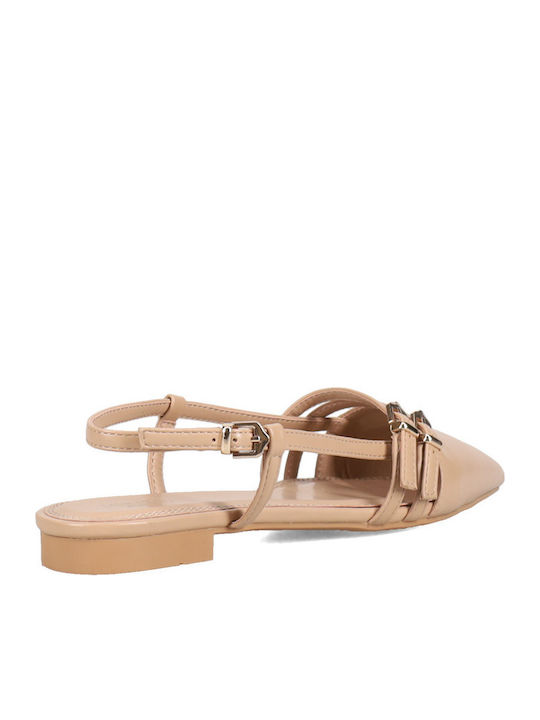 Γυναικείες Μπαλαρίνες Slingback με Λουράκι σε Μπεζ Χρώμα