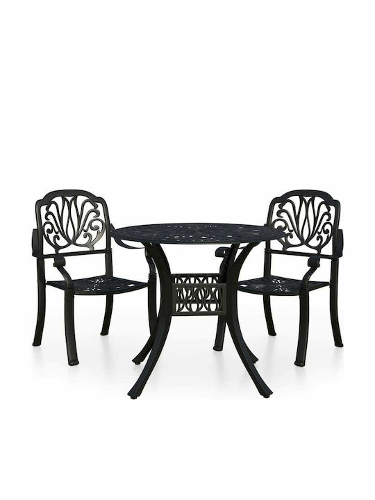 Bistro 3 Pieces Outdoor Dining Room Set Black with Umbrella Holder