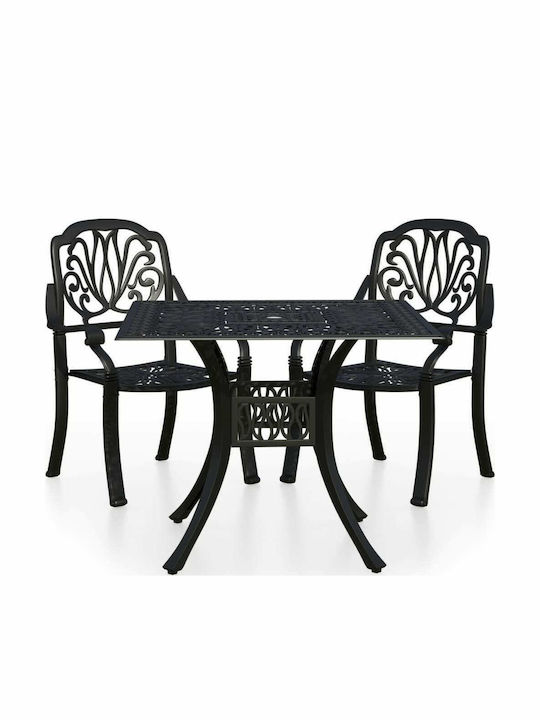 Garten- und Outdoor-Möbelsets Bistro 3Stücke Schwarz mit Sonnenschirmhalter