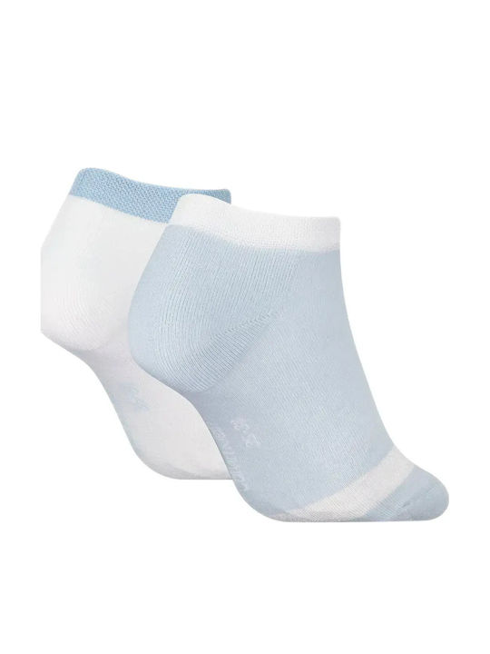 Calvin Klein Șosete Sneaker Lucioase Pentru Femei Pachet Dublu Albastru Deschis-Alb