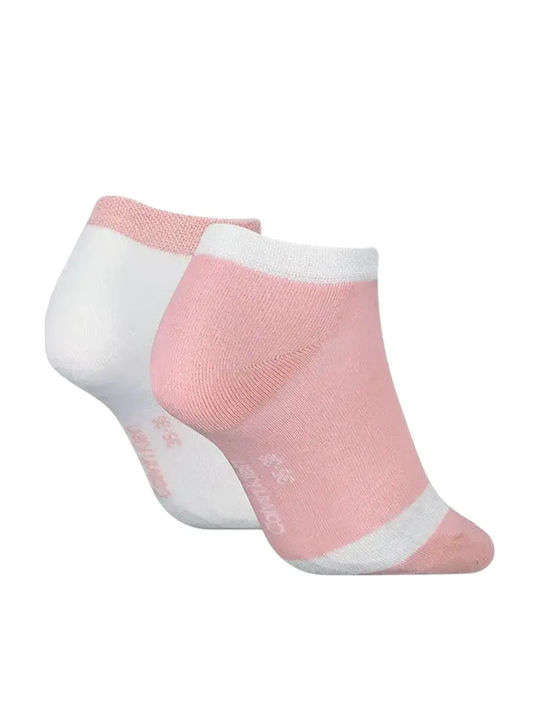 Calvin Klein Șosete Sneaker Lucioase Pentru Femei Pachet Dublu Roz-Alb