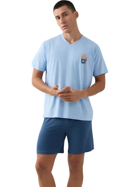 Minerva Summer Men's Cotton Pyjamas Sky Blue