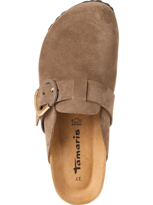 Leather Winter Women's Slippers Brown
