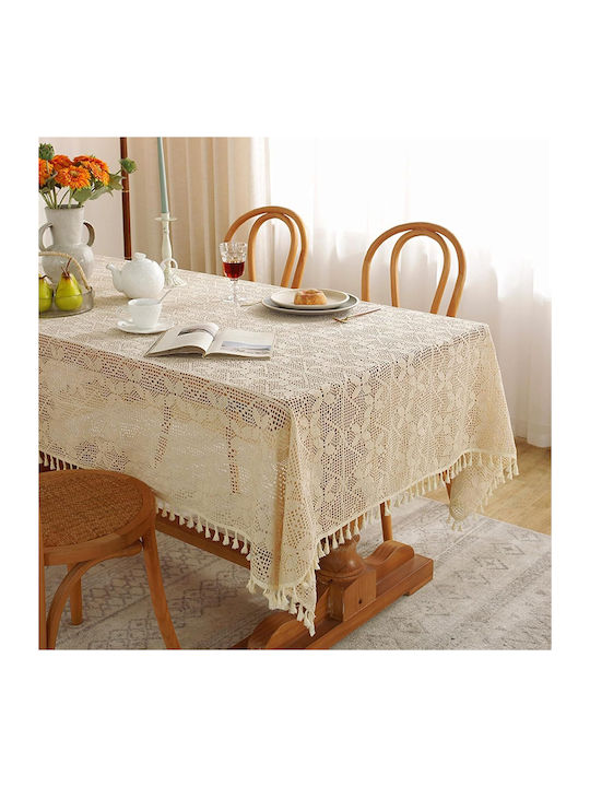 FRIPIA Fripia Baumwoll Tischtuch Stricken Beige 140x250cm