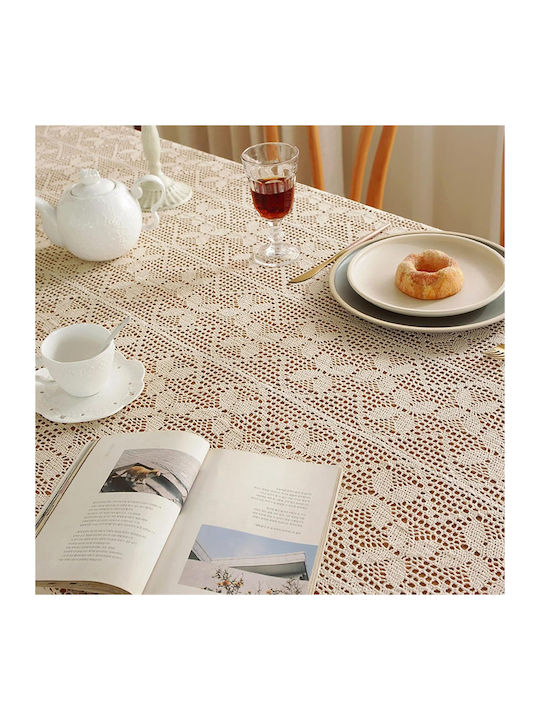 FRIPIA Fripia Baumwoll Tischtuch Stricken Beige 140x250cm