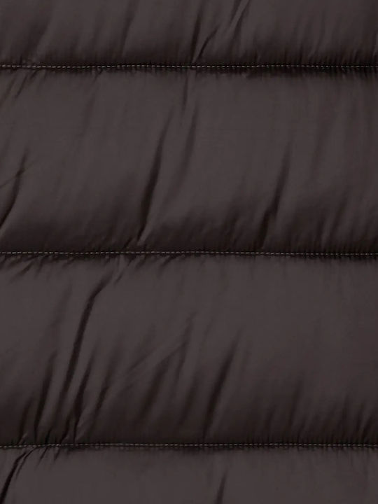 Women's Puffer Jacket Waterproof for Winter Brown/Black