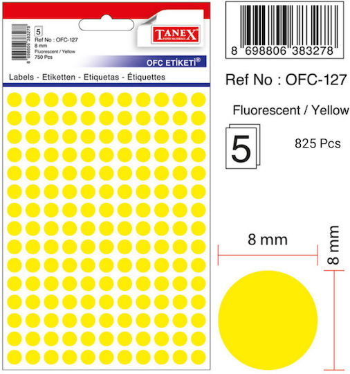 Tanex 750 Buc Etichete Adezive Tx-Ofc-127-Ye Rotunde În Culoare Galbenă 8mm