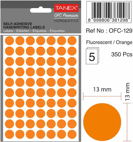 Tanex 350 Buc Etichete Adezive Rotunde În Culoare Portocalie 13mm