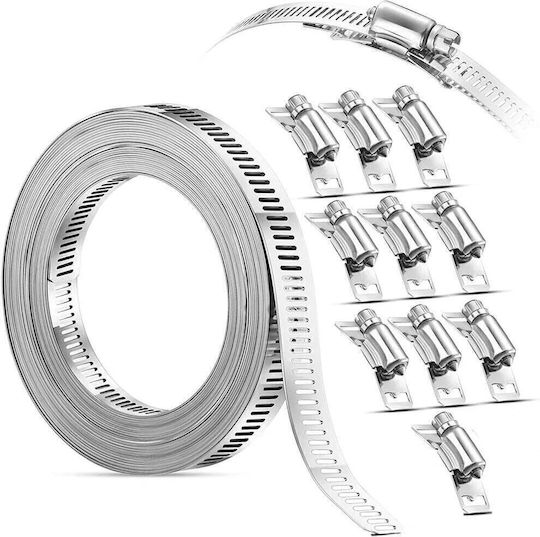 Kit Universal Cleme 5 Metri Oțel Inoxidabil 304 – Bandă Perforată Grosime 12,5 Mm 0,6 Mm 10 Capete Cleme Reglabile Cleme Orice Diametru Auto Hvac Irigații Mediu Marin – Onuvio