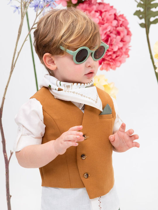 Bambolino Baptism Suit with Vest for Boy Linen Green