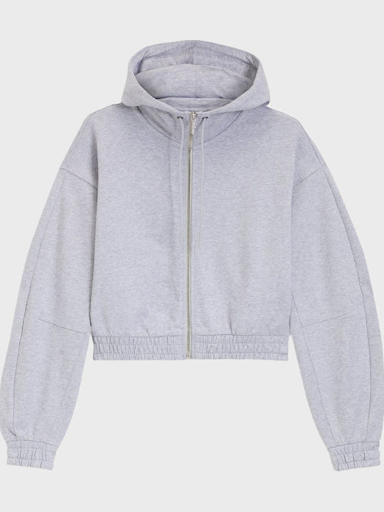 Women's Sweatshirt Cardigan Hooded Light Grey Melange
