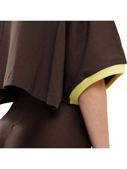 Slouchy Damen Crop Top Baumwoll Langärmelig Braun