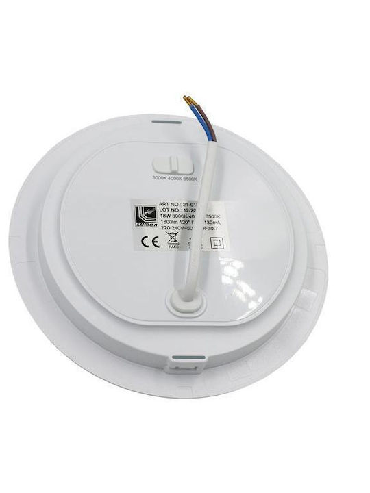 Adeleq Στρογγυλό Χωνευτό LED Panel 18W με Θερμό Λευκό Φως 170εκ.