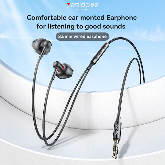 Yesido Căști Handsfree In-ear cu Mufă 3.5mm Negre