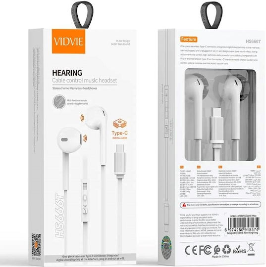 Vidvie In-ear Handsfree Ακουστικά με Βύσμα USB-C Λευκό