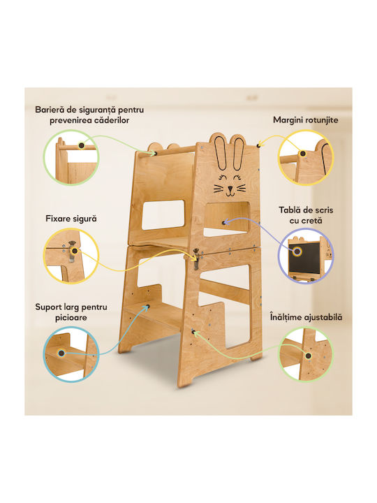 Turnul De Învățare Bunny Tip Montessori Cu Tabla De Scris Pentru Copii +12 Luni Placaj Lemn Bej Farnora Decor
