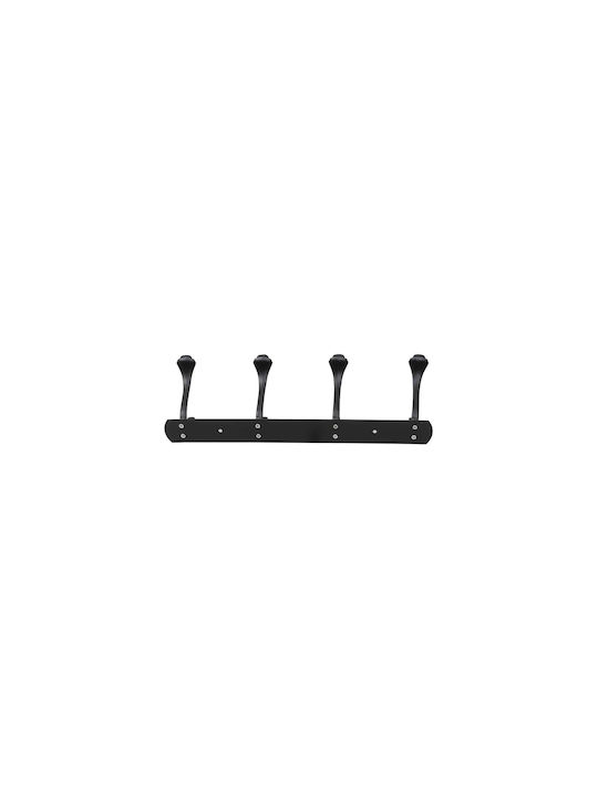 Agățătoare De Perete Metalică Cu 4 Compartimente Neagră 34.5x10cm