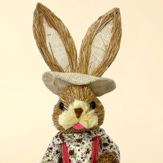 Easter Decoration Rustic Bunny Basket Made Straw Textile 28 Cm