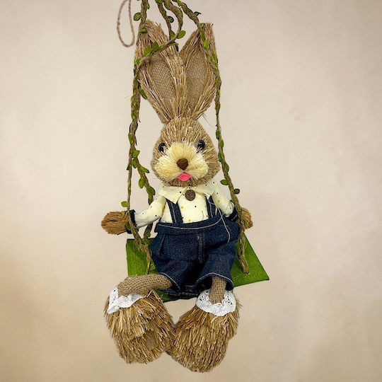 Decorațiune De Paște Iepure Pe Leagăn Din Paie Textil 35 Cm