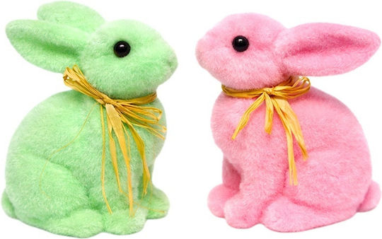 Set 2 Decorative Bunny Rabbits Duo Pink Green 15x13 Cm