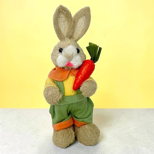 Easter Decoration Rustic Bunny Carrot Made Straw Textile 23 Cm