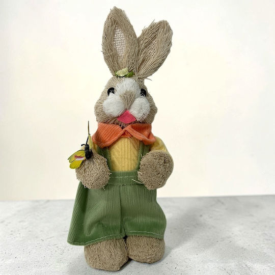 Easter Decoration Rustic Bunny Butterfly Made Straw Textile 23 Cm