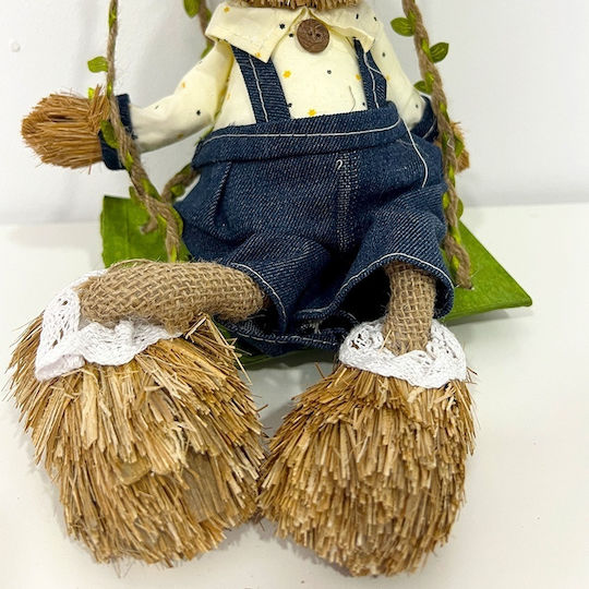 Decorațiune De Paște Iepure Pe Leagăn Din Paie Textil 35 Cm