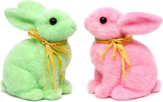 Set 2 Decorative Bunny Rabbits Duo Pink Green 15x13 Cm