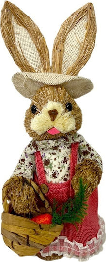 Easter Decoration Rustic Bunny Basket Made Straw Textile 28 Cm