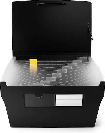 Optima Kunststoffprodukt A4 Erweiterbarer Ordner 13 Fächer Bunte Trennblätter Elastischer Verschluss Optima Schwarz
