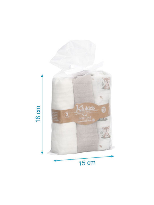 Kiokids Πάνες Αγκαλιάς από Μουσελίνα Γκρι 70x70εκ. 3τμχ