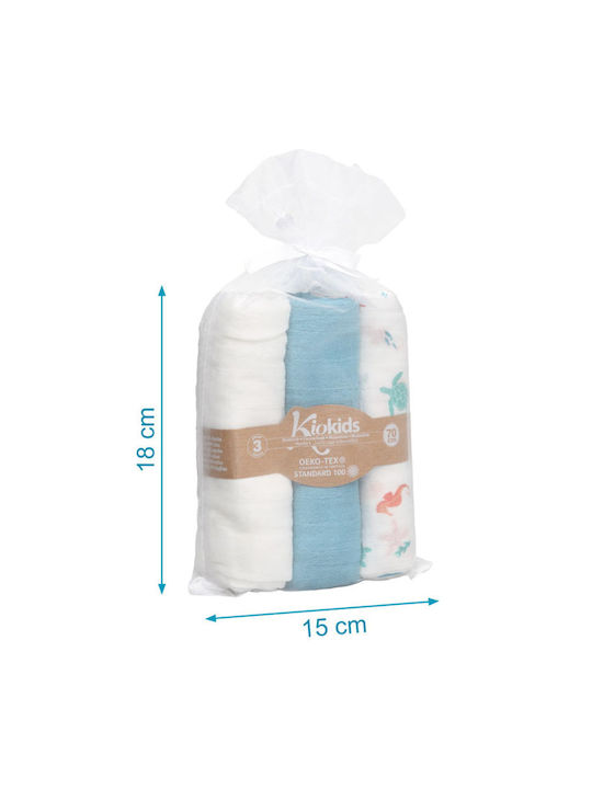 Kiokids Muslin Blue Swaddle Blankets 70x70cm 3 Pieces