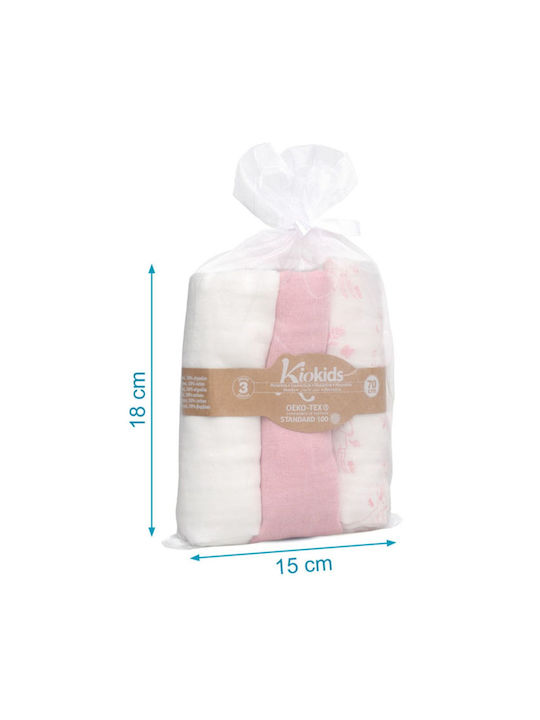Kiokids Πάνες Αγκαλιάς από Μουσελίνα Ροζ 70x70εκ. 3τμχ