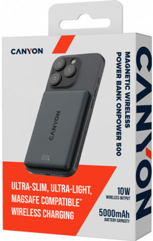 Canyon OnPower 500 MagSafe 5000mAh 20W με Θύρα USB-C Power Delivery Μαύρο